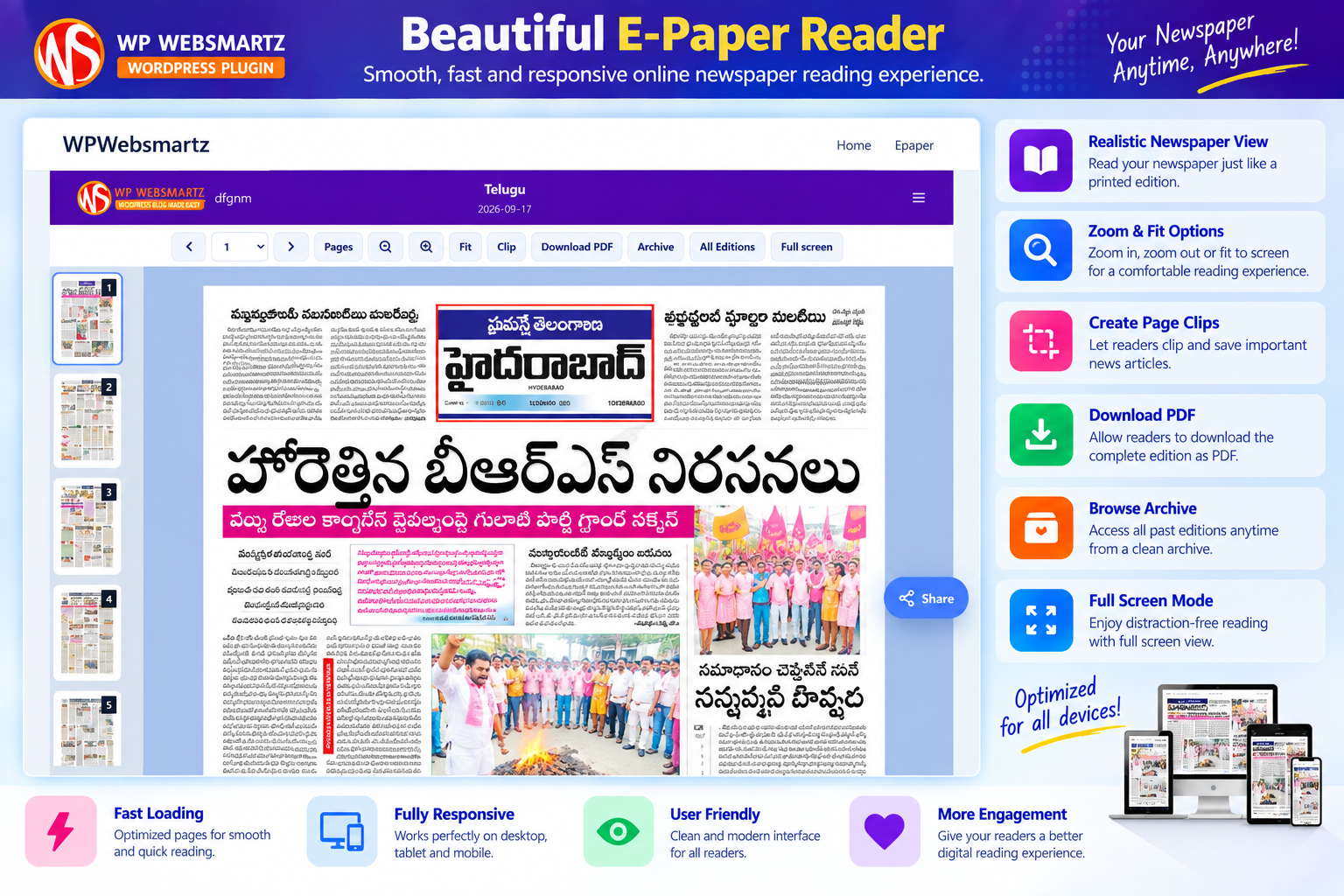 WPWebsmartz E-Paper WordPress reader interface