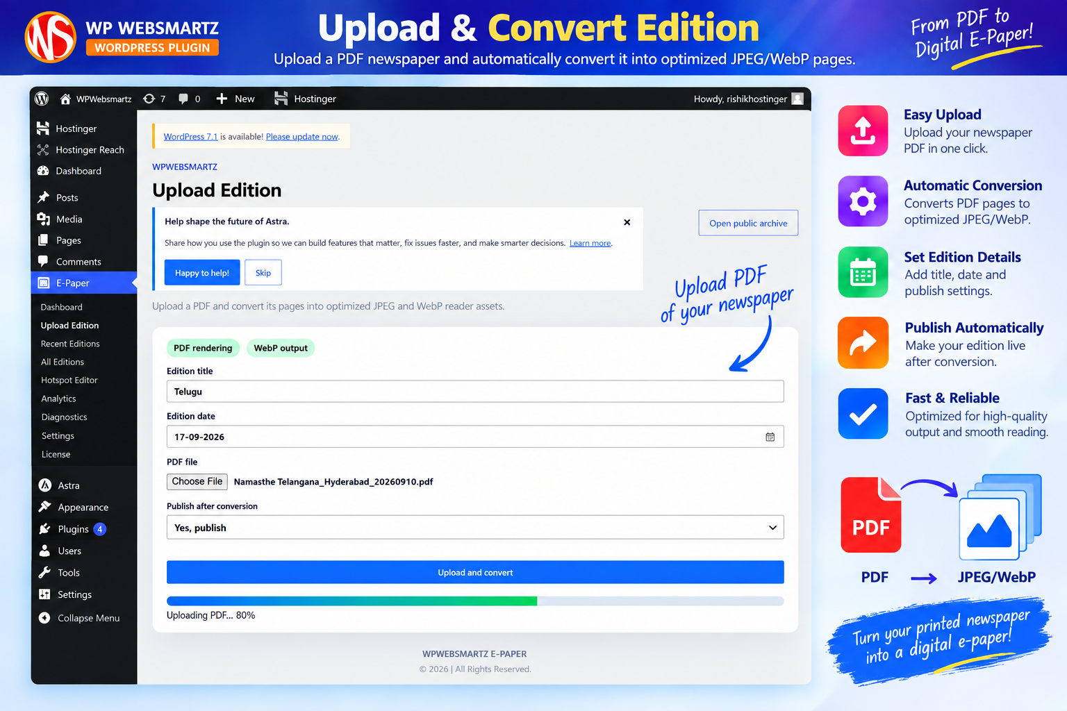 Upload Edition screen