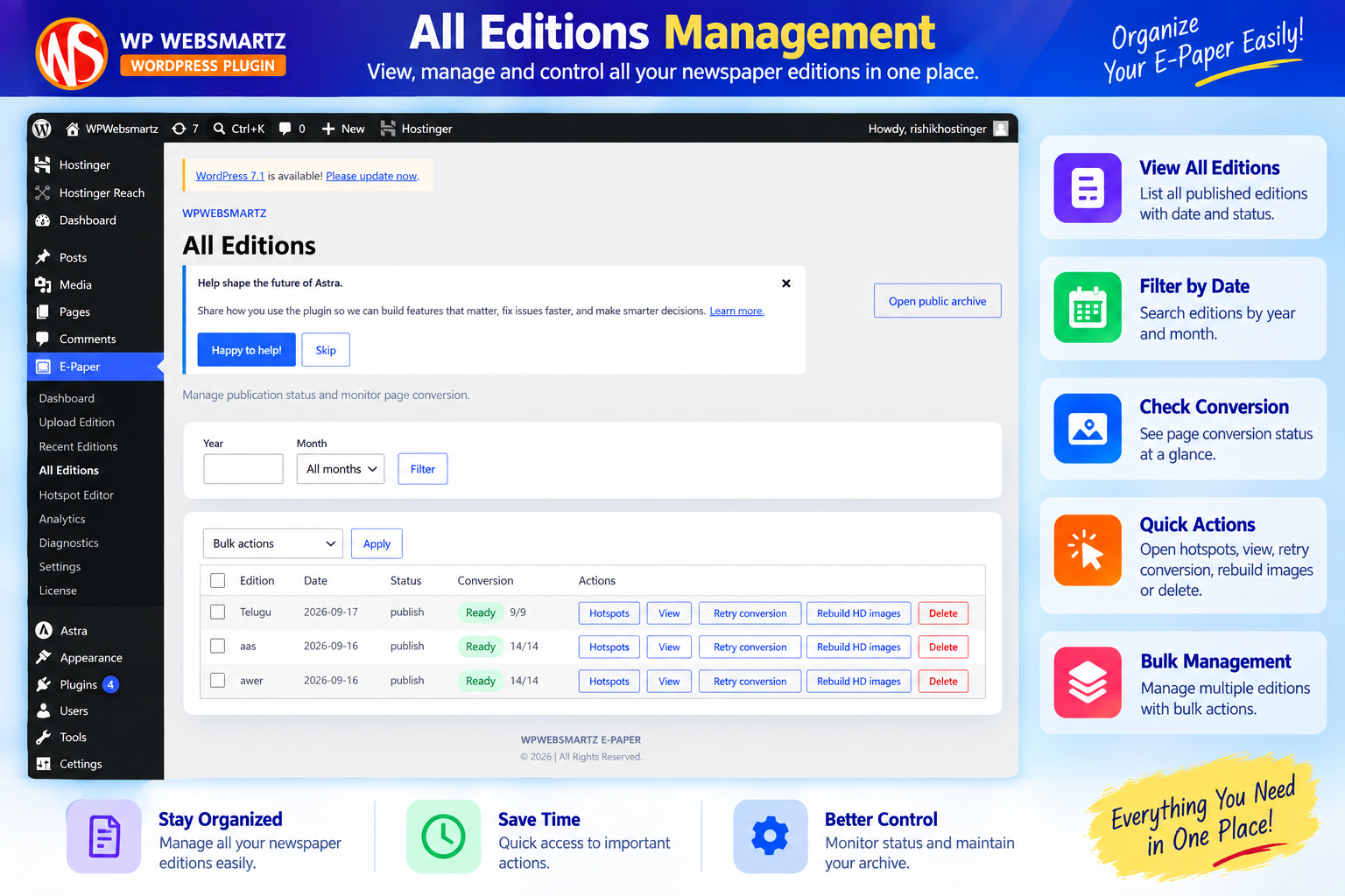 All Editions admin screen