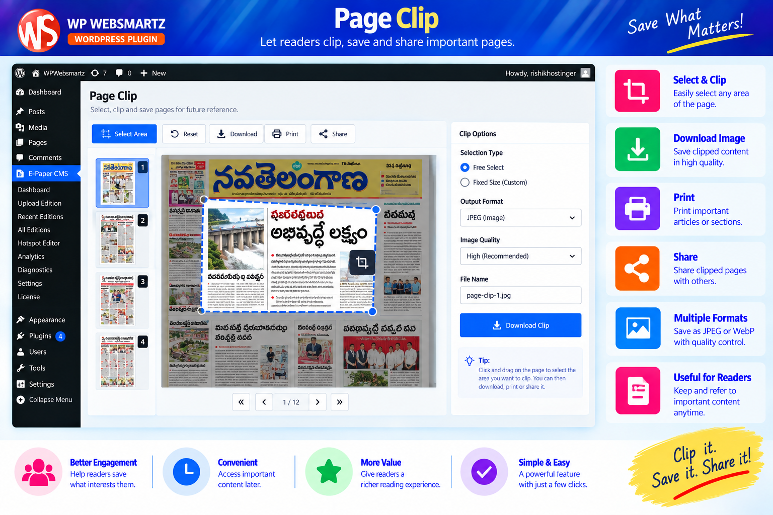 Page clip feature
