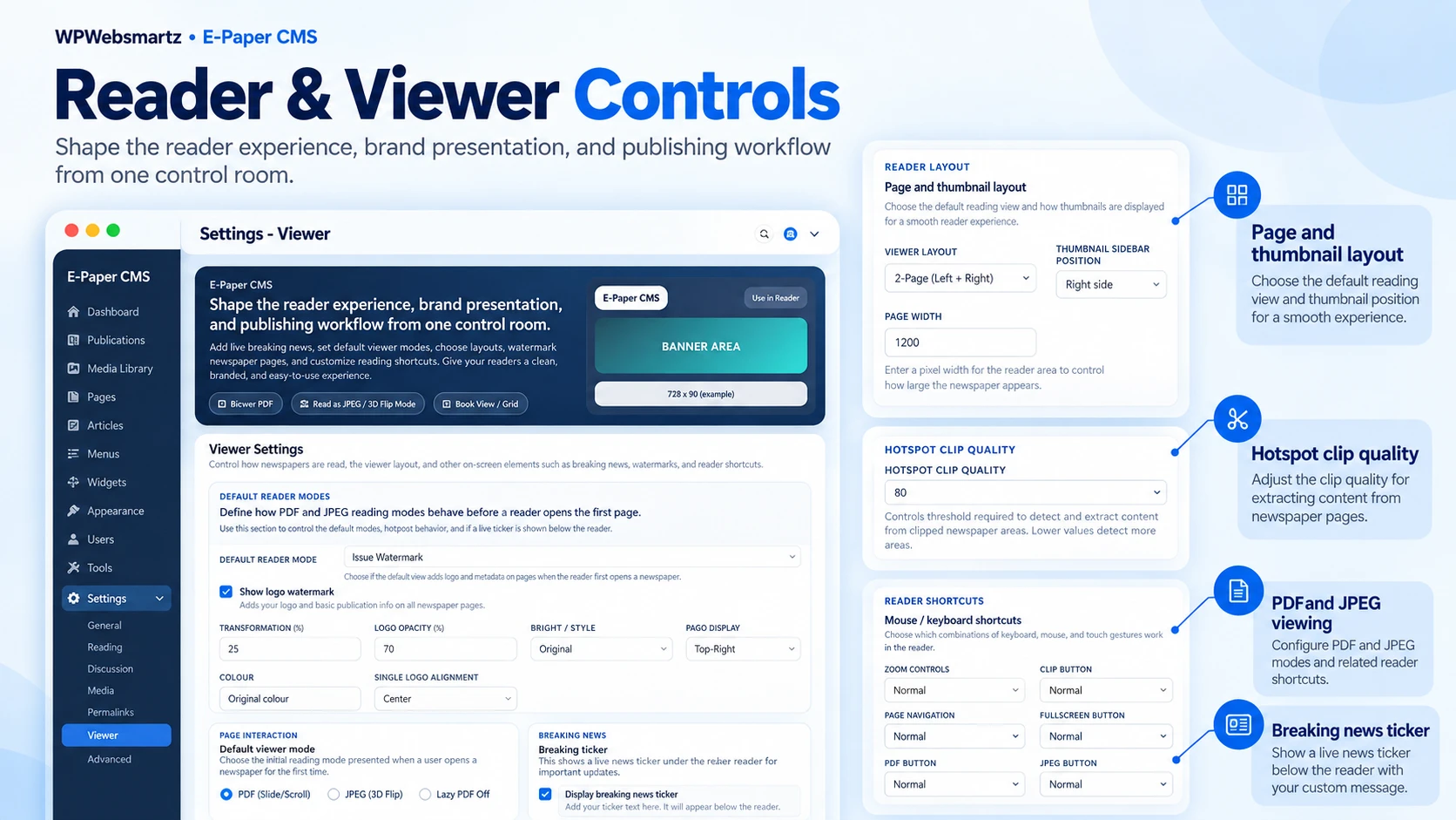 Reader & Viewer Controls feature showcase with annotated controls